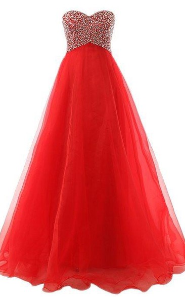 A-Line Sweetheart Beaded Lace-Up Long Prom Dress