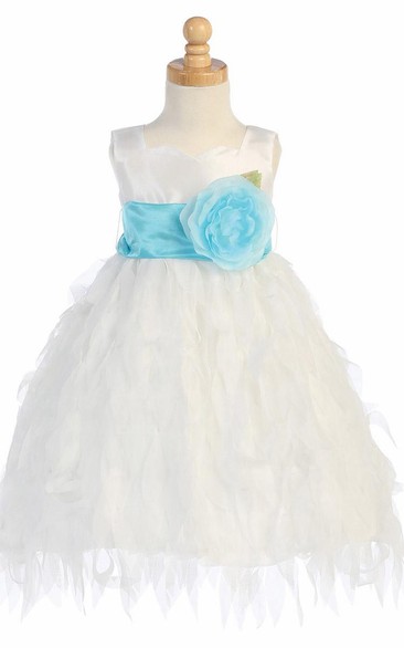 Sweetheart Tea-Length Tiered Chiffon&Taffeta Flower Girl Dress