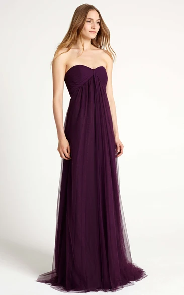 Empire Ruched Sleeveless Sweetheart Tulle Bridesmaid Dress With Pleats
