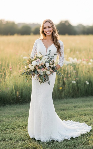 Rustic Vintage Long Sleeve Bridal Gown