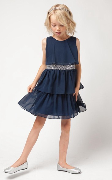 Knee-Length Chiffon&Sequins Flower Girl Dress