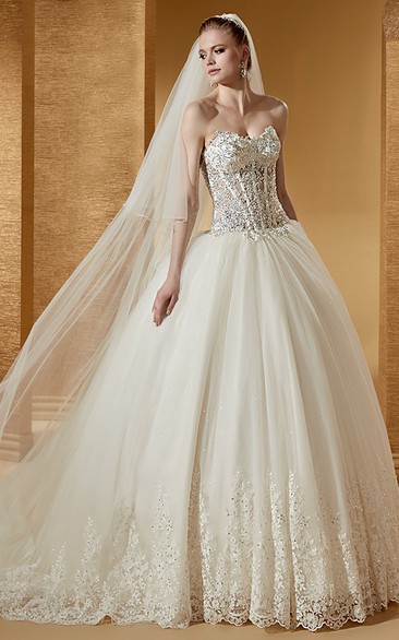 Sweetheart Ball Gown With Beautiful Beaded Corset And Court Train