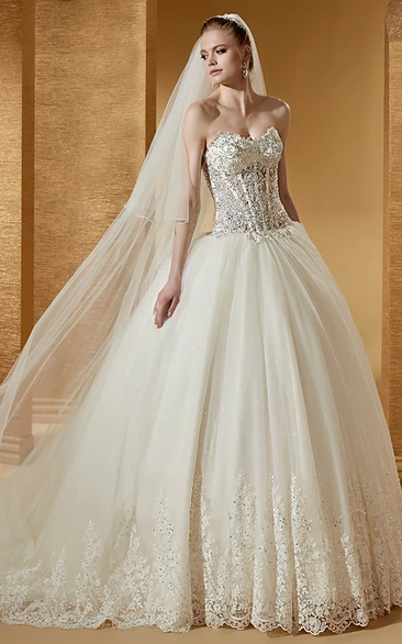 Sweetheart Ball Gown With Beautiful Beaded Corset And Court Train