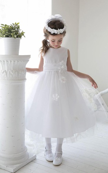 Tea-Length Split-Front Tulle&Sequins Flower Girl Dress