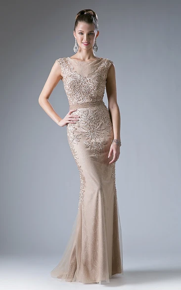Sheath Scoop-Neck Sleeveless Lace Dress With Beading And Appliques