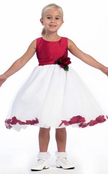 Tea-Length Floral Tulle Flower Girl Dress