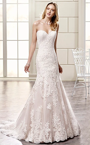 Mermaid Appliqued Sleeveless Sweetheart Floor-Length Lace Wedding Dress