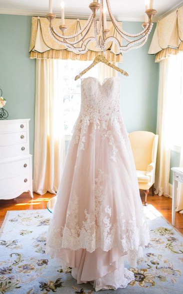 Newest Lace Tulle Princess Wedding Dress Sweetheart Sweep Train