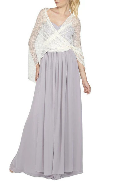 Sweetheart Ruched Floor-length Chiffon Dress with Lace Cape