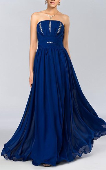Strapless Pleats Sequins A-Line Long Prom Dress