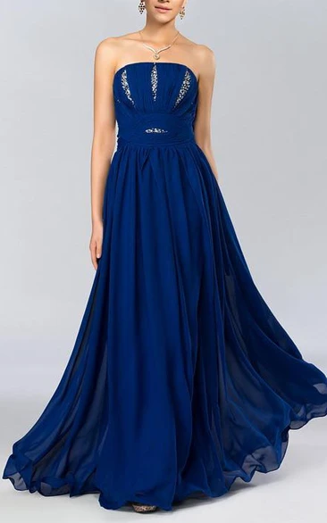 Strapless Pleats Sequins A-Line Long Prom Dress