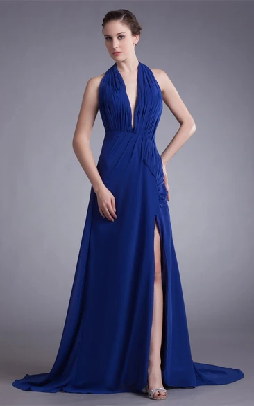 Gossamery Halter Sleeveless Chiffon Special Occasion Dresses