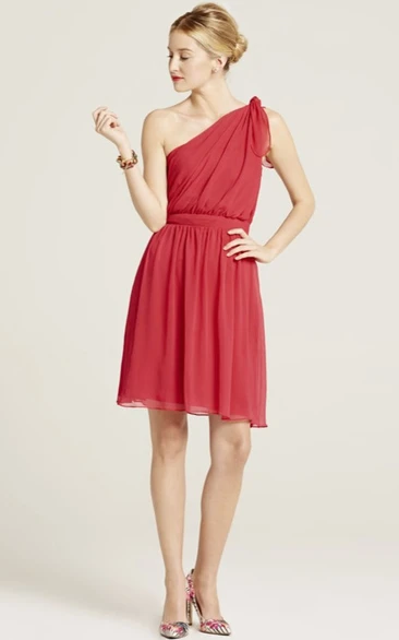 Short One-Shoulder Ruched Sleeveless Chiffon Bridesmaid Dress