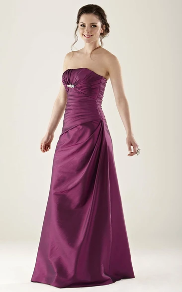 Strapless Satin Bridesmaid Dress With Ruching