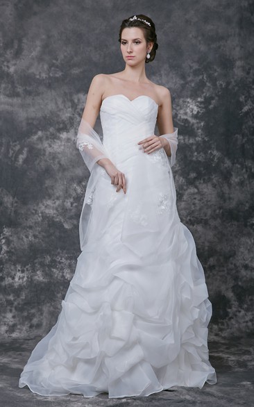 Sweetheart Ruched A-line Organza Gown With Pick Up Skirt