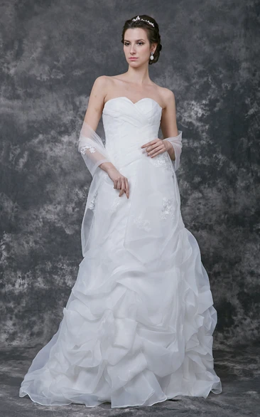 Sweetheart Ruched A-line Organza Gown With Pick Up Skirt