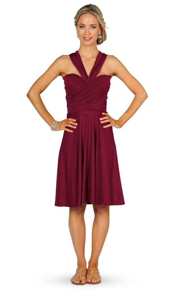 Knee-Length Sleeveless Criss-Cross Strapped Chiffon Convertible Bridesmaid Dress