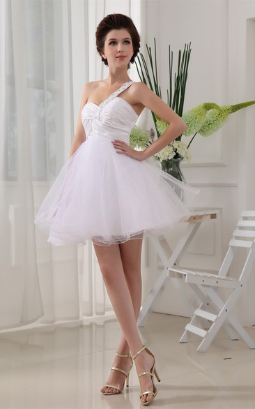 Sweetheart Tulle A-Line Short Criss-Cross Dress With Jeweled Strap