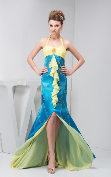 Two-Tone Sheath Haltered Stress and Dress With Broach