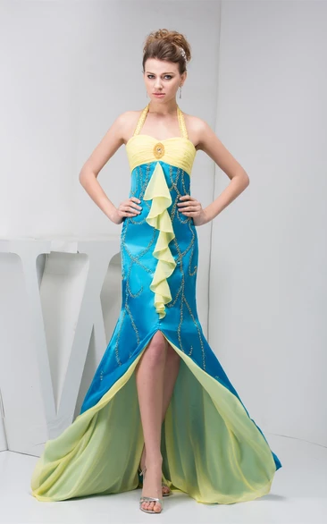 Two-Tone Sheath Haltered Stress and Dress With Broach