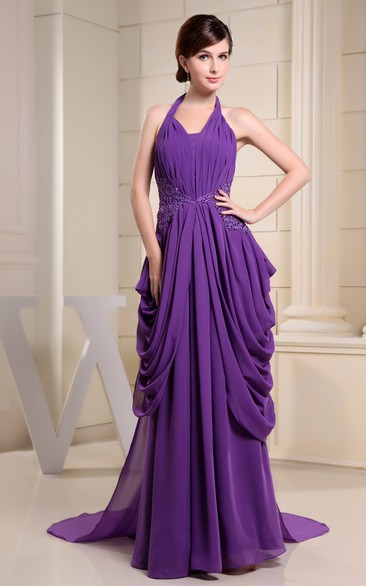 Sleeveless Chiffon Long Dress With Draping and Pleat