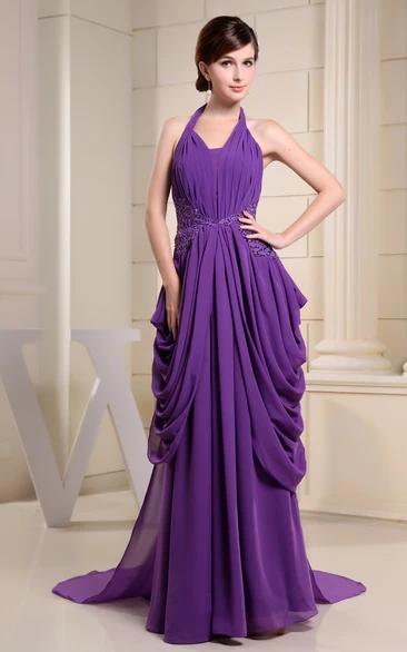 Sleeveless Chiffon Long Dress With Draping and Pleat