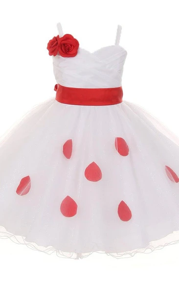 Sleeveless A-line Dress With Flowers and Ruches