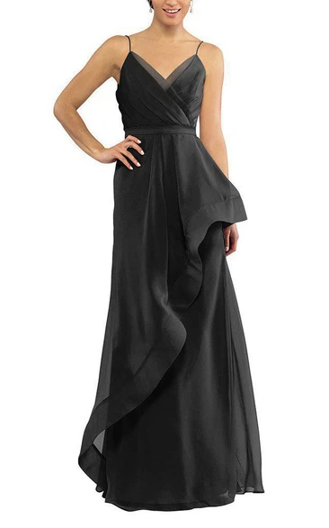 Spagetti Straps Ruched Chiffon Bridesmaid Dress with Drapping