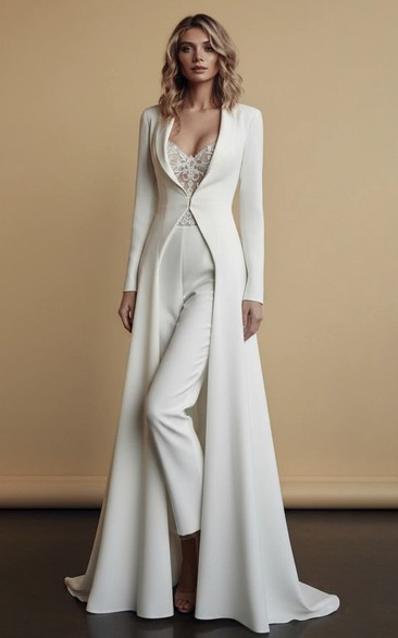 Suit Collar Wide Leg Wedding Jumpsuit with Coat