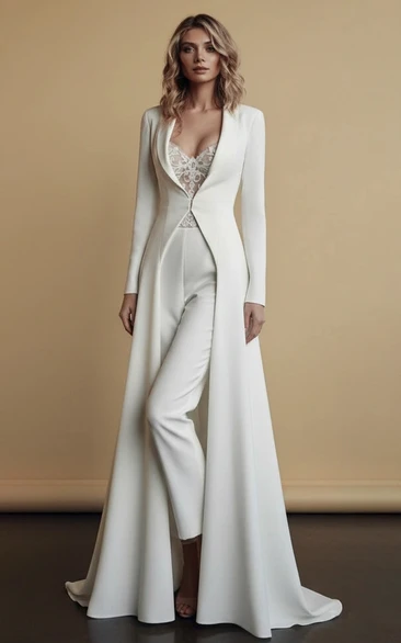 Suit Collar Wide Leg Wedding Jumpsuit with Coat