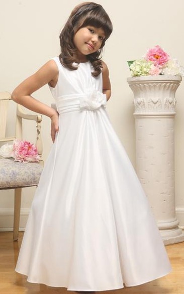 Ankle-Length Floral Floral Satin Flower Girl Dress
