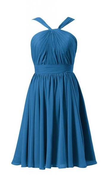 Sleeveless Halter Knee-length Pleated Chiffon Dress
