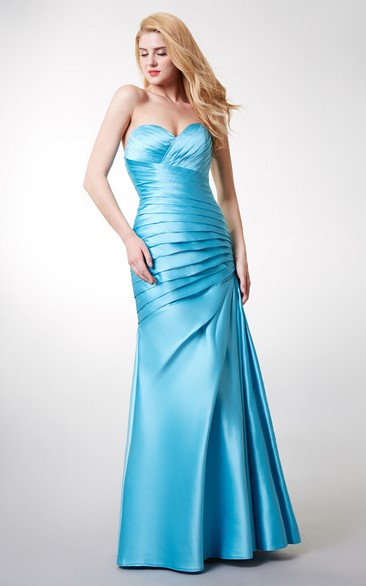 Sweetheart Ruched Mermaid Long Satin Dress With Lace-up