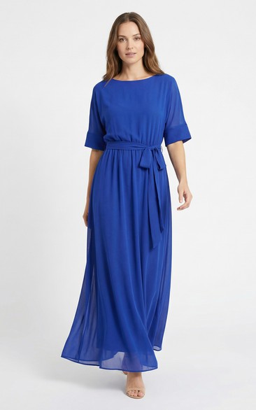 Chiffon A-Line Pleated Gown with Sash