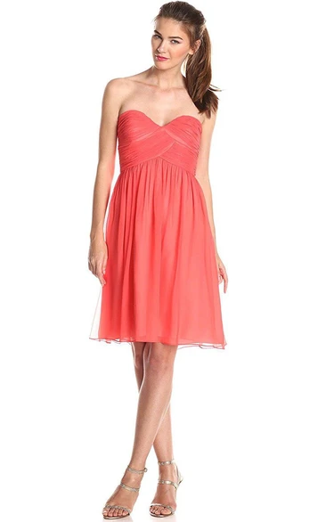 Classic Short Chiffon Dress with Ruched Bodice