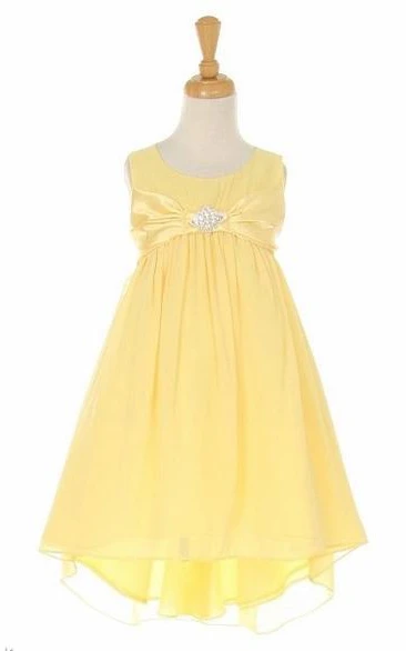 Knee-Length Empire Bowed Broach Chiffon&Satin Flower Girl Dress