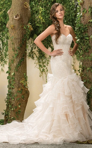Sweetheart Ruffled Mermaid Gown With Illusion Crystal Style