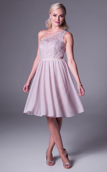 A Line Short Mini One Shoulder Sleeveless Appliqued Bridesmaid Dress With Pleats
