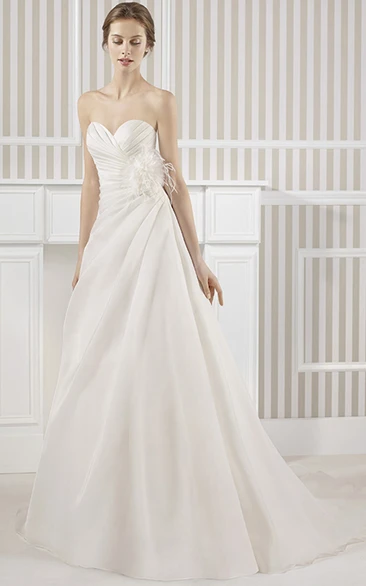 A-Line Sweetheart Satin Wedding Dress With Criss Cross