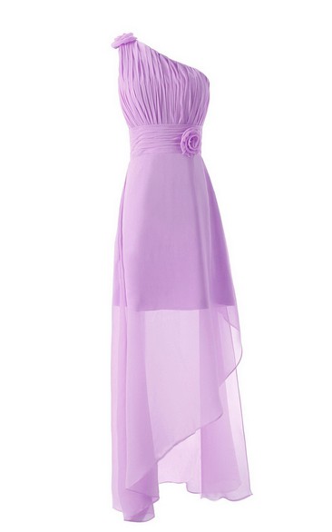 Asymmetrical One-shoulder Pleated A-line Gown With Flowers