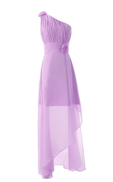 Asymmetrical One-shoulder Pleated A-line Gown With Flowers