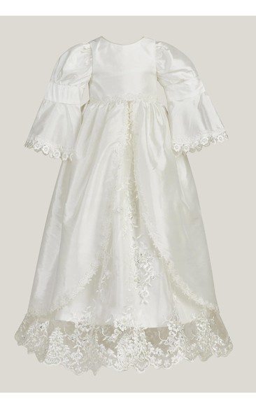 Simple Bell Sleeve Christening Gown With Front Split