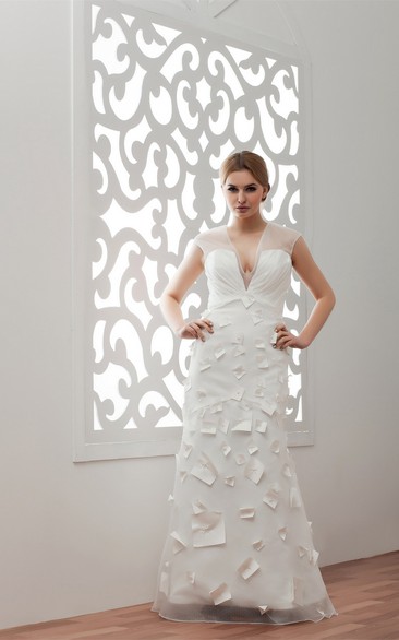 Plunged Maxi Illusion Flower and Dress With Ruching