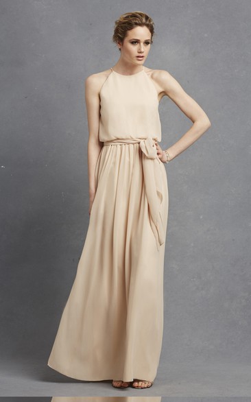 Long-Chiffon Lavish Dress With Jewel Neck