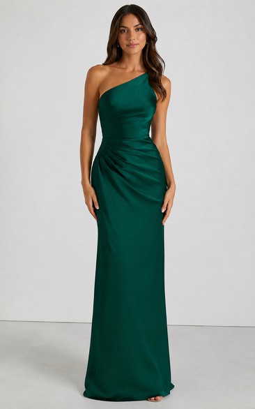 One-Shoulder Draped Sheath Evening Gown