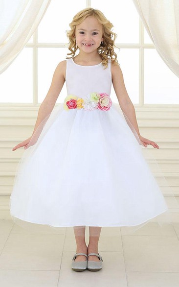 Tiered Tulle&Satin Flower Girl Dress