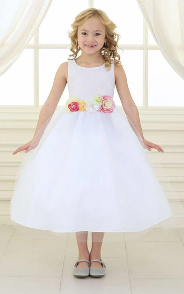 Tiered Tulle&Satin Flower Girl Dress