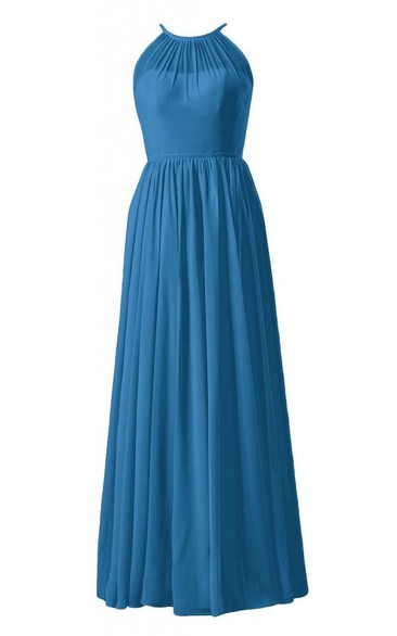 Sleeveless High Neck Bodice Long Pleated Chiffon Dress