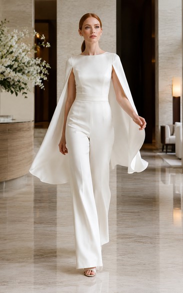 Weißer Braut-Jumpsuit mit Bateau-Cape