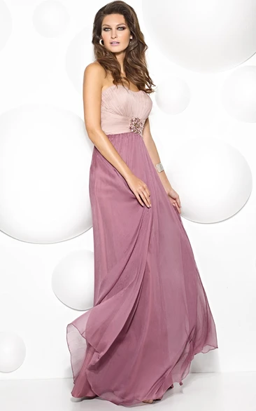 Sheath Sleeveless Floor-Length Sweetheart Ruched Chiffon Prom Dress With Broach